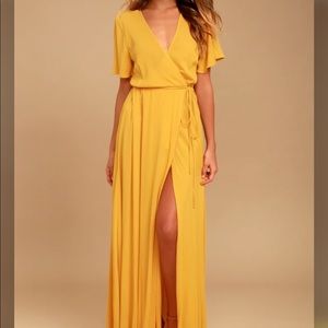 Lulus Golden Yellow Wrap Maxi Dress